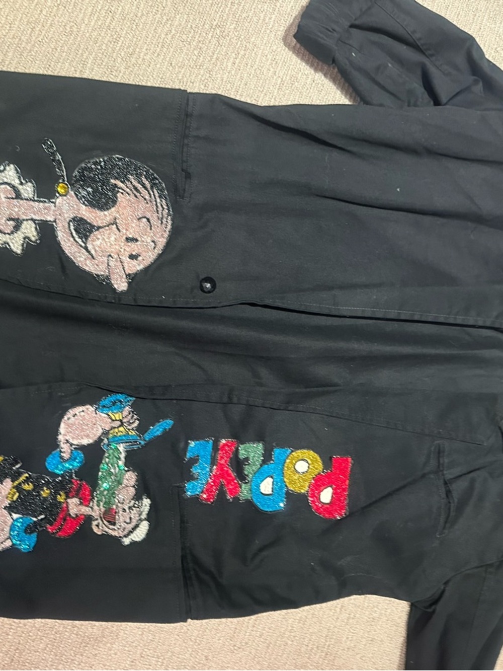 Black Popeye Embroidered Button-Up Jacket vintage